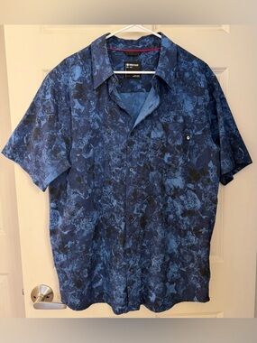 Marmot Men’s Bennett Peak Button Down Short Sleeve, Blue Print, XL